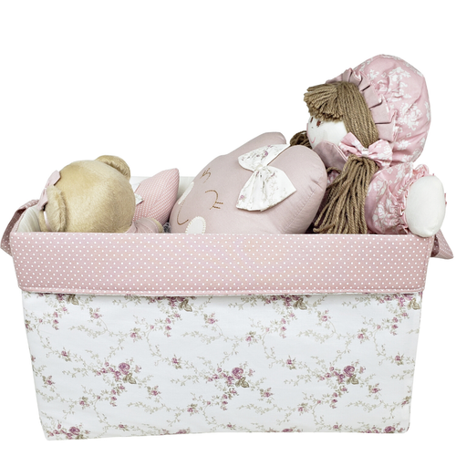 Cesto Organizador Brinquedo Retangular Floral Rosê Cesto Organizador Brinquedo Retangular Floral Rosê