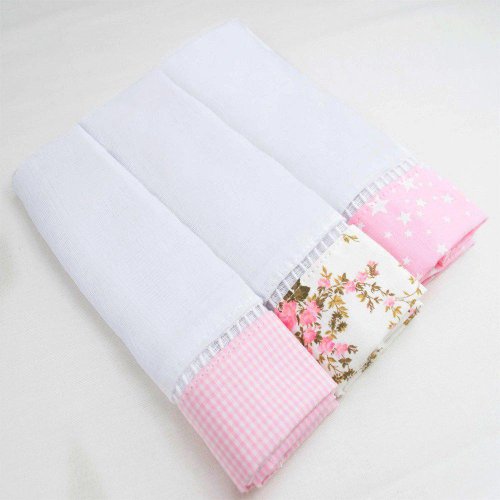 Fralda de Boca Ponto Palito Xadrez e Floral Rosa 03 Peças Fralda de Boca Ponto Palito Xadrez e Floral Rosa 03 Peças