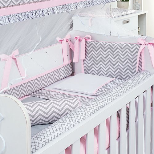 Kit Berço Chevron Rosa 9 peças | Essencial Enxovais