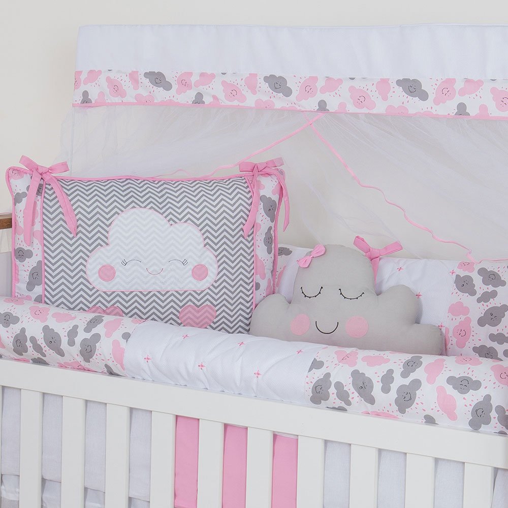 Kit berço nuvem rosa e cinza clearance