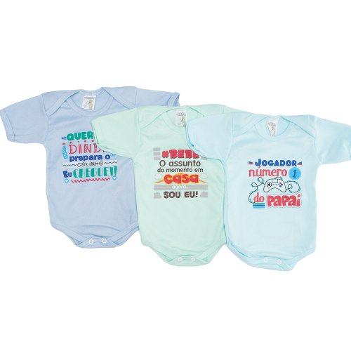 Kit Body De Bebe Frases Malha 3 Pecas Essencial Enxovais