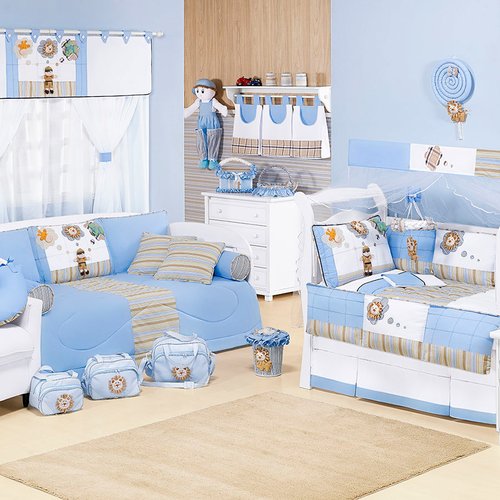 Quarto De Bebe Safari Azul Essencial Enxovais R$ 238,00 r$ 398,80 12x r$ 19,83 sem juros. quarto completo enxoval bebe menino safari azul 100 algodao