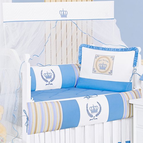 Kit Berço Americano com Mosquiteiro Quarto de Bebê Menino Reizinho Azul |  Essencial Enxovais
