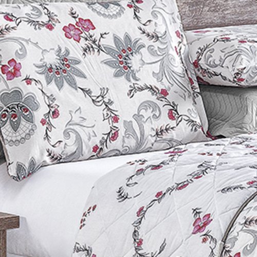 Cobre Leito Casal Esmeralda Cinza Flores Rosa 4 Pecas Essencial Enxovais Em até 5x de r$ 59,99 no cartão de. cobre leito casal esmeralda indiano cinza 4 pecas