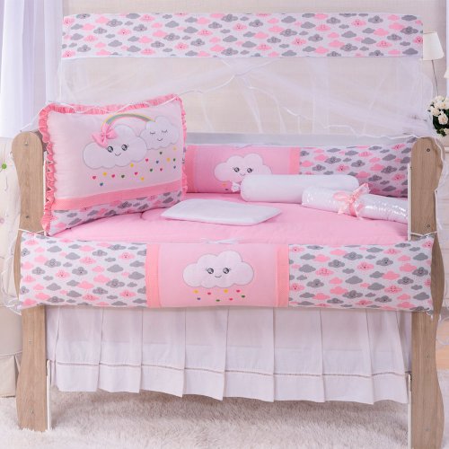 Kit Berco Nuvem Rosa Com Cinza 100 Algodao Essencial Enxovais