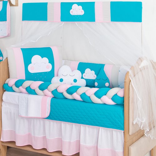 Kit Berço Nuvem Tiffany com Rosa 10 Peças | Essencial Enxovais