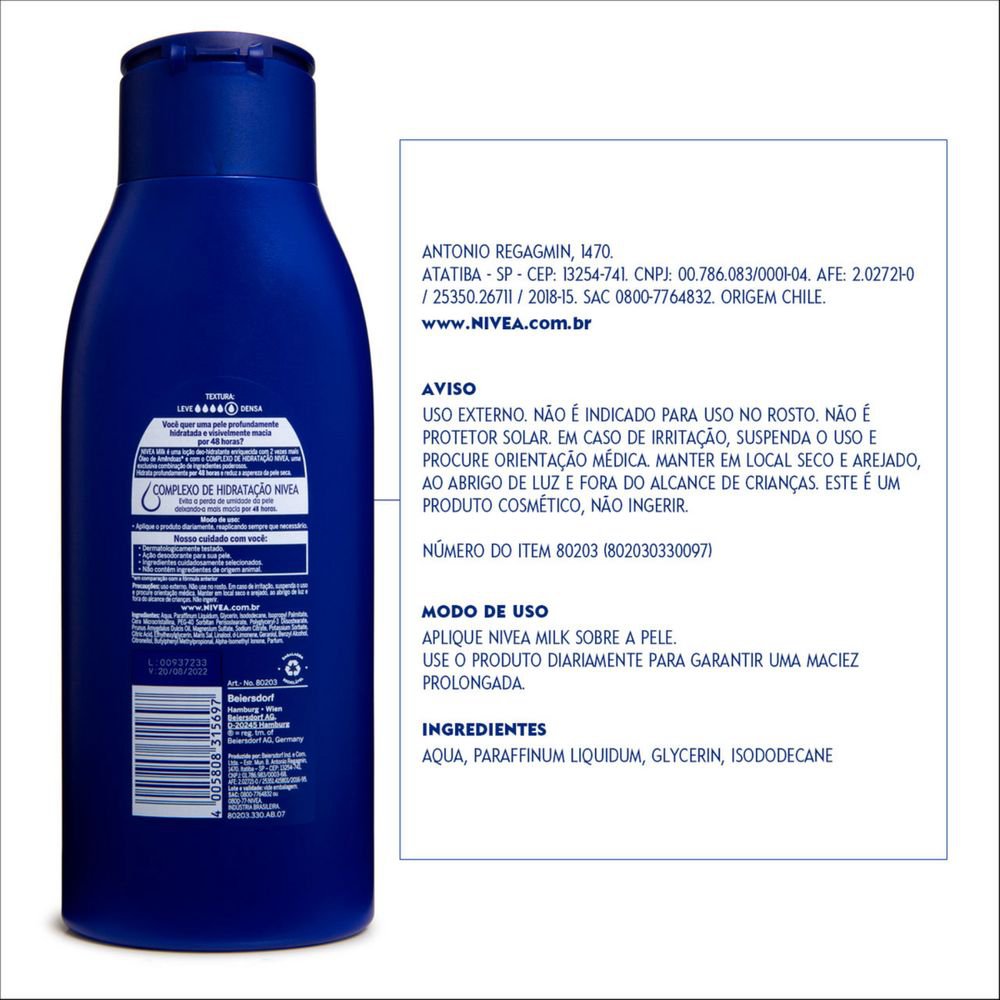 Loção Hidratante Corporal Nivea Milk 400ml 