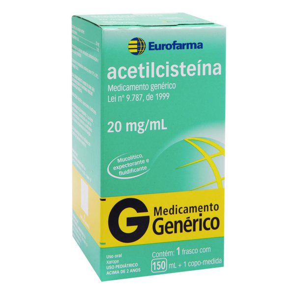 Acetilcisteina Eurofarma 20mg Ml Caixa Com 1 Frasco Com 150ml De Xarope 1 Copo Medidor
