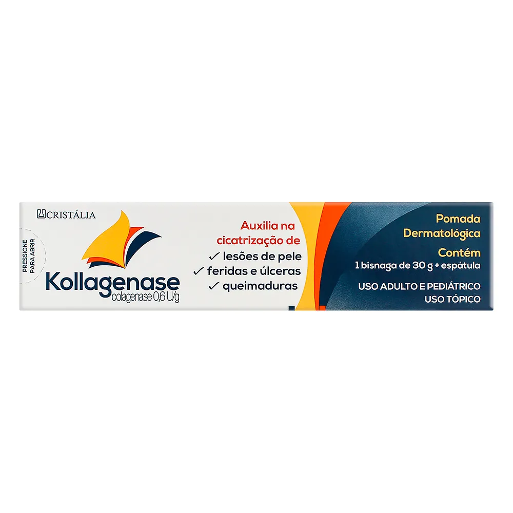 Kollagenase 0,6u/g, caixa com 1 bisnaga com 30g de pomada de uso