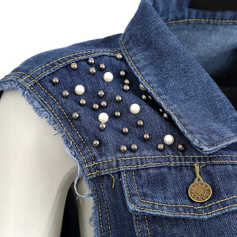 colete jeans com perola