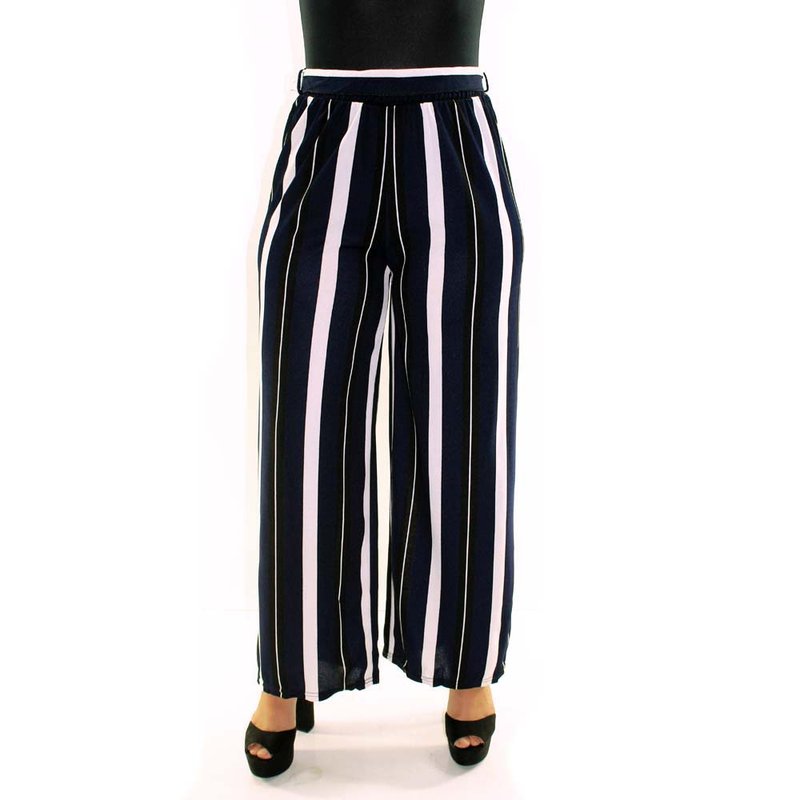 calça pantalona listrada azul e branca