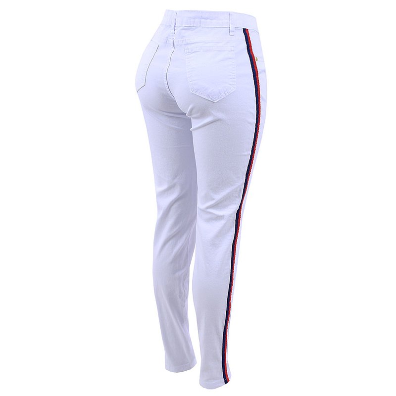 calça jeans com listra lateral feminina