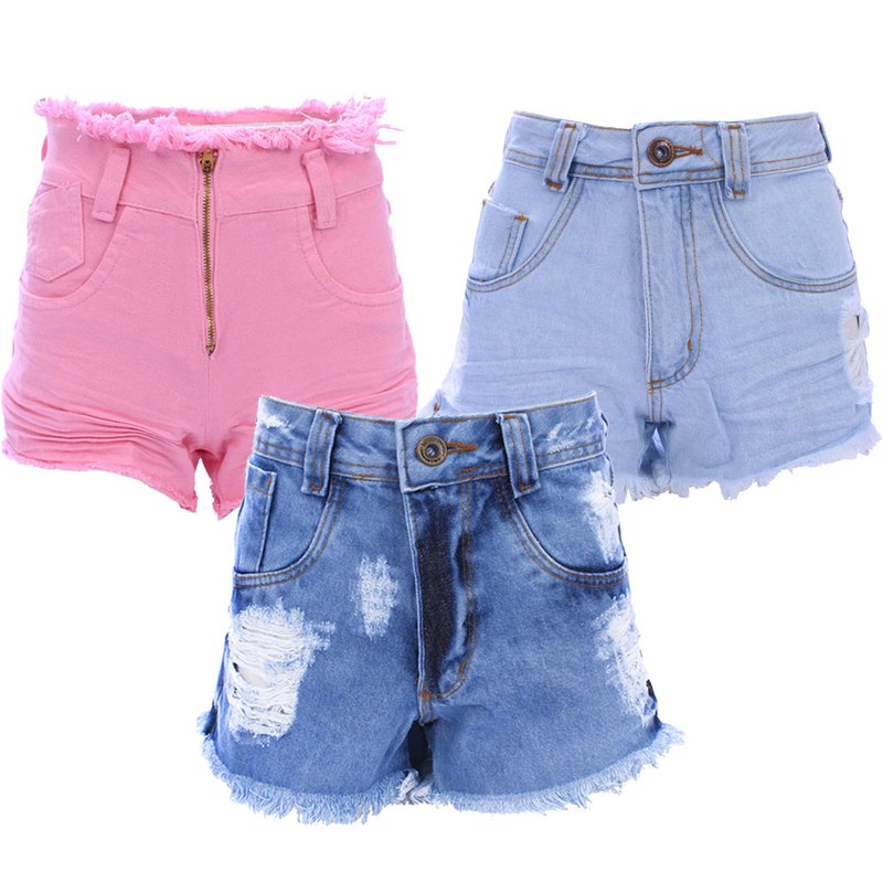 Kit Com 3 Short's Jeans Feminino Destroyed - Compre Agora - Feira da  Madrugada SP