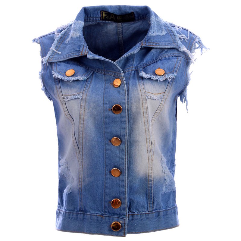 colete jeans destroyed feminino