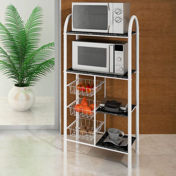 Fruteira Aço de Chão Multiuso Para 2 Fornos ou Micro Ondas Com 3 Cestos