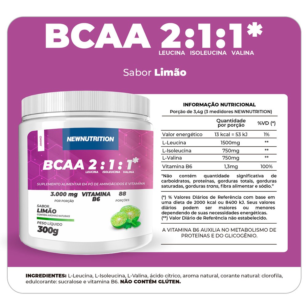 BCAA 211 em pó (300g) vários sabores NewNutrition