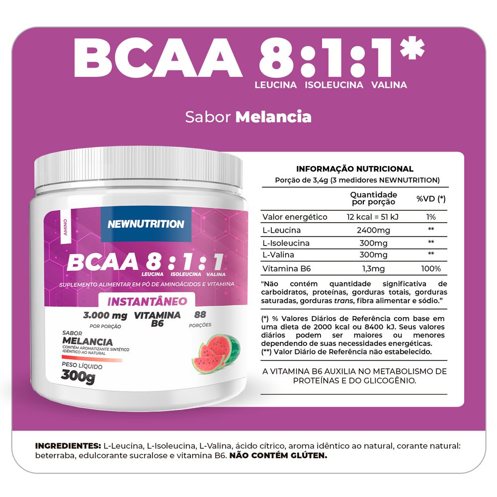 Aminoácido BCAA 811 Instantâneo (300g e 1Kg) NewNutrition