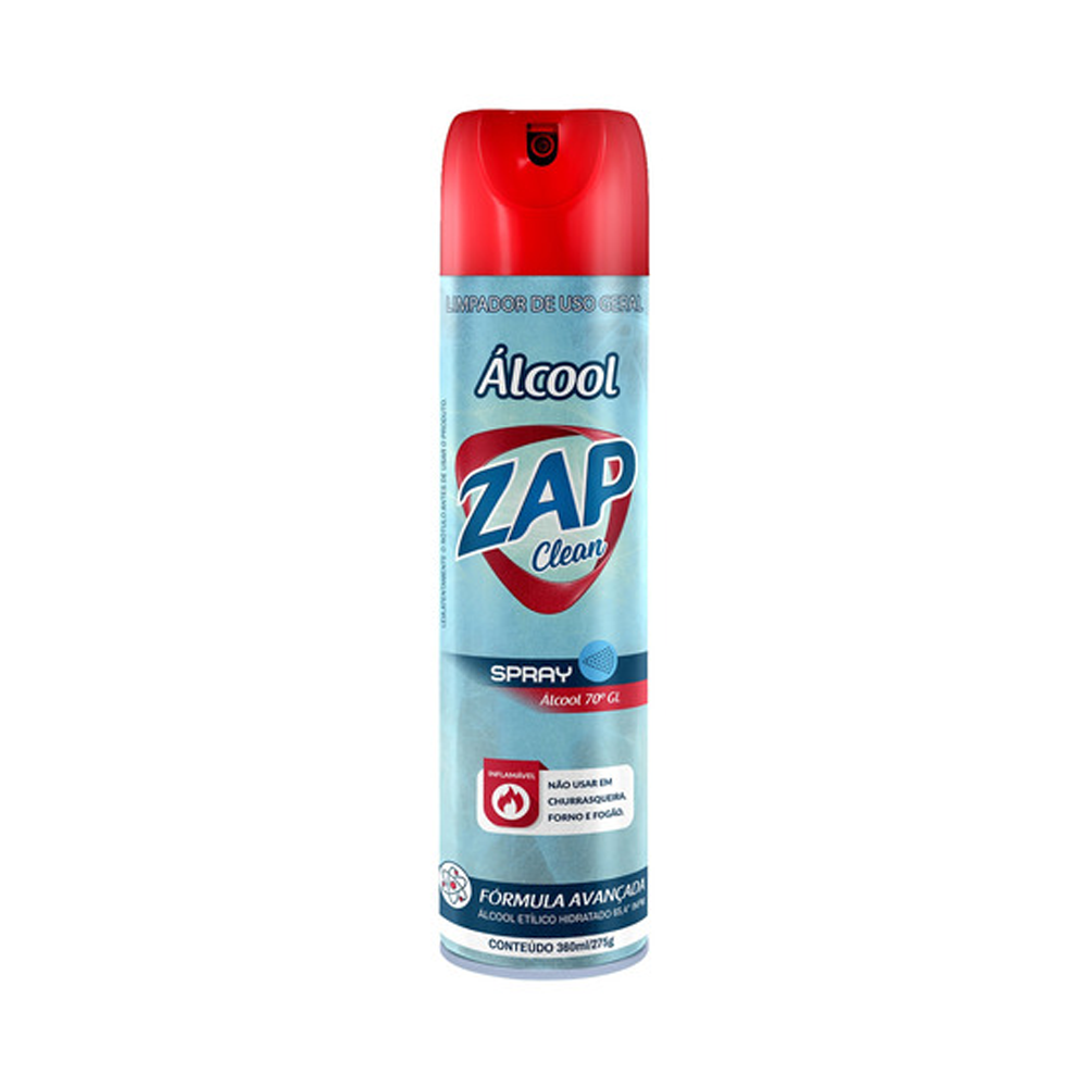 Alcool Zap Clean 360ml Spray 70°Gl Limpador Uso