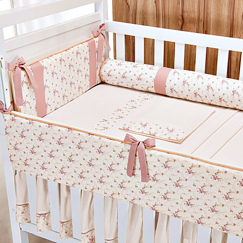 Kit Berço Americano Contemporâneo 6 Peças Moderno Floral Rosê